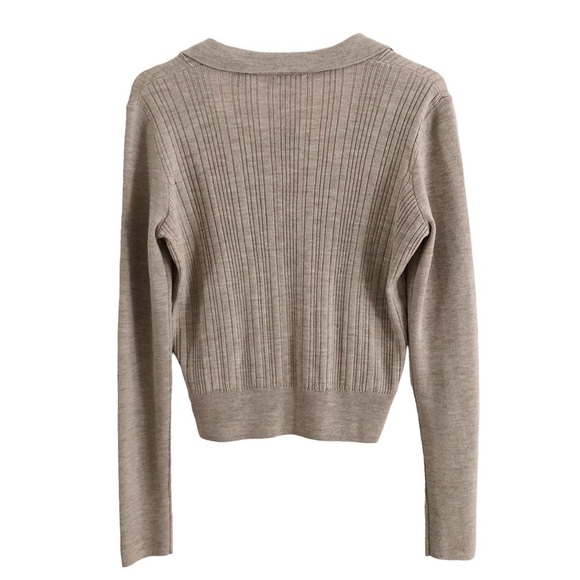 ATM Cardigan Ribbed Merino Wool Fitted Tan Large NWT - Picture 3 of 12